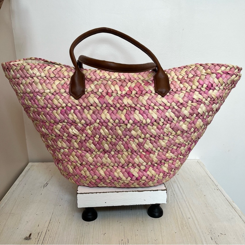 NWOT Falls Creek Cream & Pink Straw‎ Tote Bag One Size Beach Everyday Purse